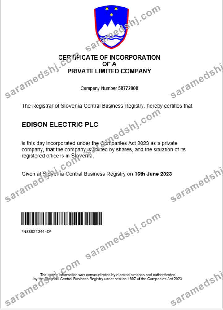 Slovenia business registration certificate Word and PDF template